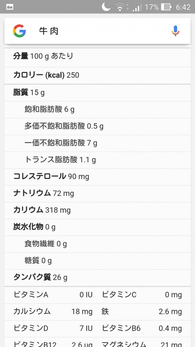成分表牛肉