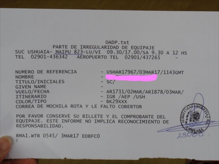 アルゼンチン航空レシート