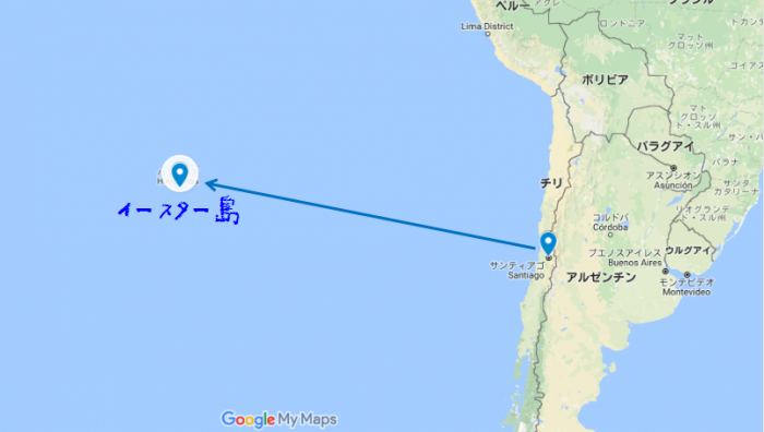 サンティアゴ→イースター島MAP