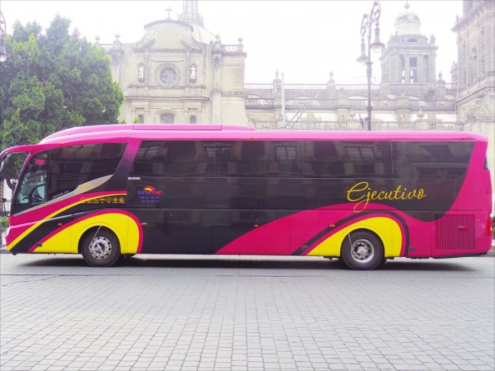 メキシコシティのピンクバスとタクシー (1)